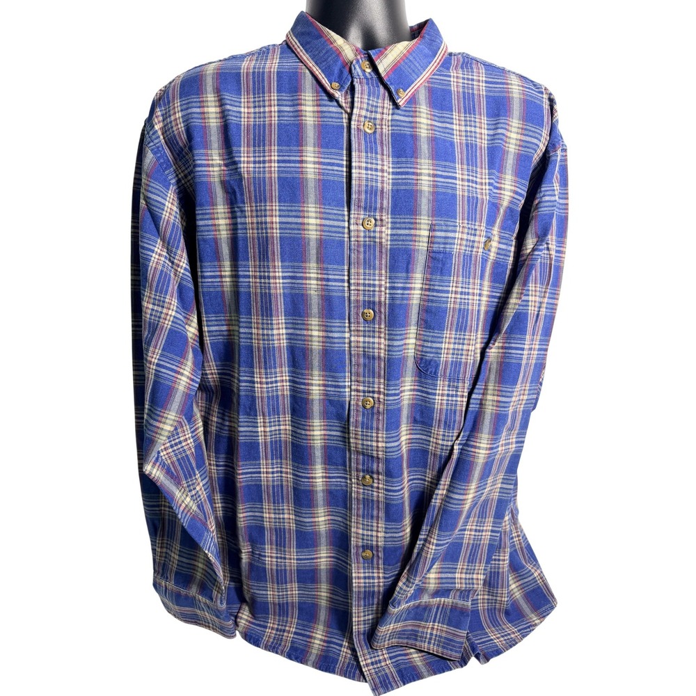 Cabela's Shirt Mens Large Blue Plaid Flannel Button Down Long Sleeve Casual